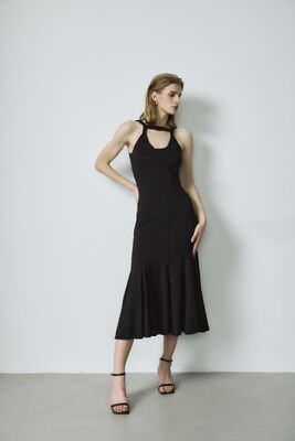 Persoonlijke Stretch gebreide jurk Zwarte Halter Fishtail broek En jurk