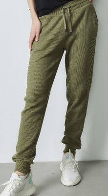 Đặt tay 85% Cotton 15% Polyester Olive Green Ribbed Drawstring Runner Pants