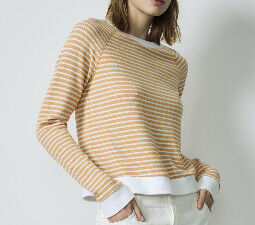 Good price Customizable Pebbled Knit Lightweight Raglan Pullover Striped Pullover Women'S online