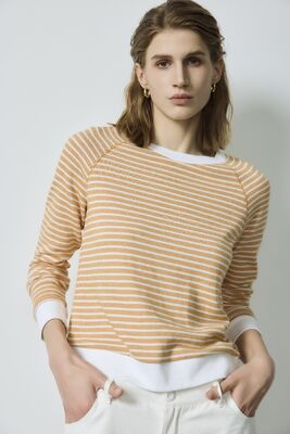 Buen precio Camiseta de caramelo Vestidos deportivos Blanco de rayas de ojo de pájaro Texturizado Camiseta de manga Raglan en línea