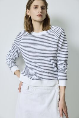 Buen precio 22 pulgadas - 27 pulgadas suéter Raglan Pebble Tricotado Negro y Blanco Suéter Rayado en línea