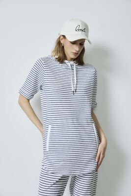 Giá tốt Dimpled Textured Sweatshirt Sportswear Fall Knitted Striped Women's Short Sleeve Hoodie trực tuyến