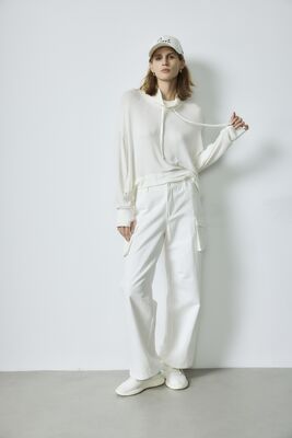 Ein guter Preis. Lange Ärmel Weichgewirk Hoodie Frauen Breitbein Cargo Hosen All White Loungewear Set Online