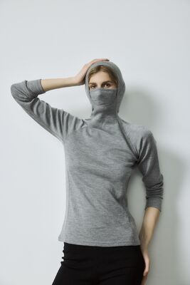 Prezzo buono Strato di base in lana su misura 100% di lana pura con cappuccio in lana di balaclava a manica lunga in linea