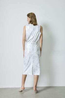 Goede prijs. Gepersonaliseerde witte paardenschoenen jurk bladpatroon mouwloze Midi jurk XS S grootte online