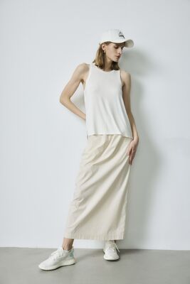 Harga bagus Putih Back Fashion Vest Cutout Tank Top 24 - 29in Off Putih berkerut Midi Rok on line