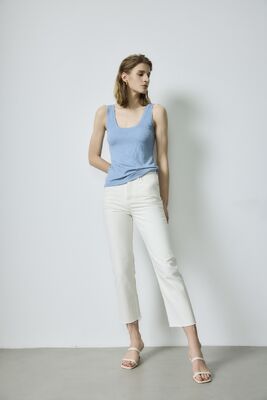 Καλή τιμή Προσαρμοσμένο Sky Blue Fashion Vest Ribbed U Neck Slim Fit Tank Top Soft Stretch Πλέξιμο σε απευθείας σύνδεση