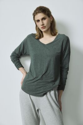 Ein guter Preis. Baumwoll-Polyester-Basis-Tops V-Hals-Langärmel-Hemd Feuchtigkeit entfernende Stoffe Online