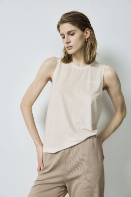 İyi bir fiyat. Özel 100% ipek bej minimalist hafif elsiz tank top çevrimiçi