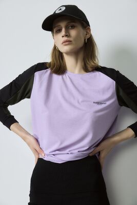 Goede prijs. Custom Kleur Basic Tops Block Oversized Raglan Sleeve Tee Lilac Zwart Casual Top online