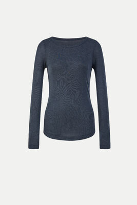 Goede prijs. Hoofdlaag van houtskool Zwarte wol Slim Fit Crew Neck Long Sleeve Top Op maat gemaakte kleur online